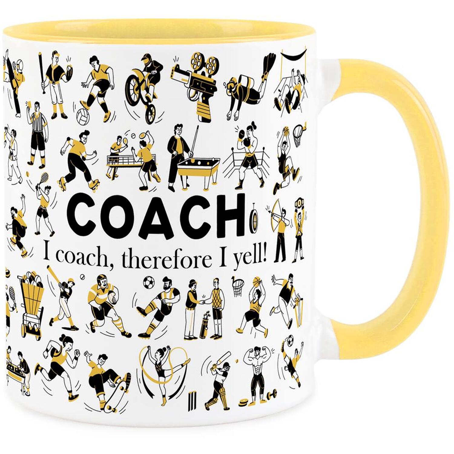 Purely Home Novelty Coach Yellow Mug - Coffee/Tea Ceramic Cup Sports Gift - Yellow - Image 1