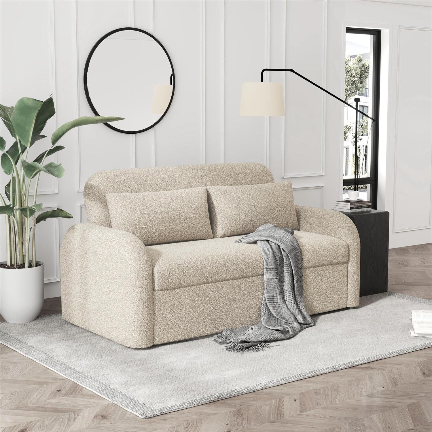 NOMA Beige 2-Seater Boucle Pull Out Sofa Bed with Cushions - Image 6