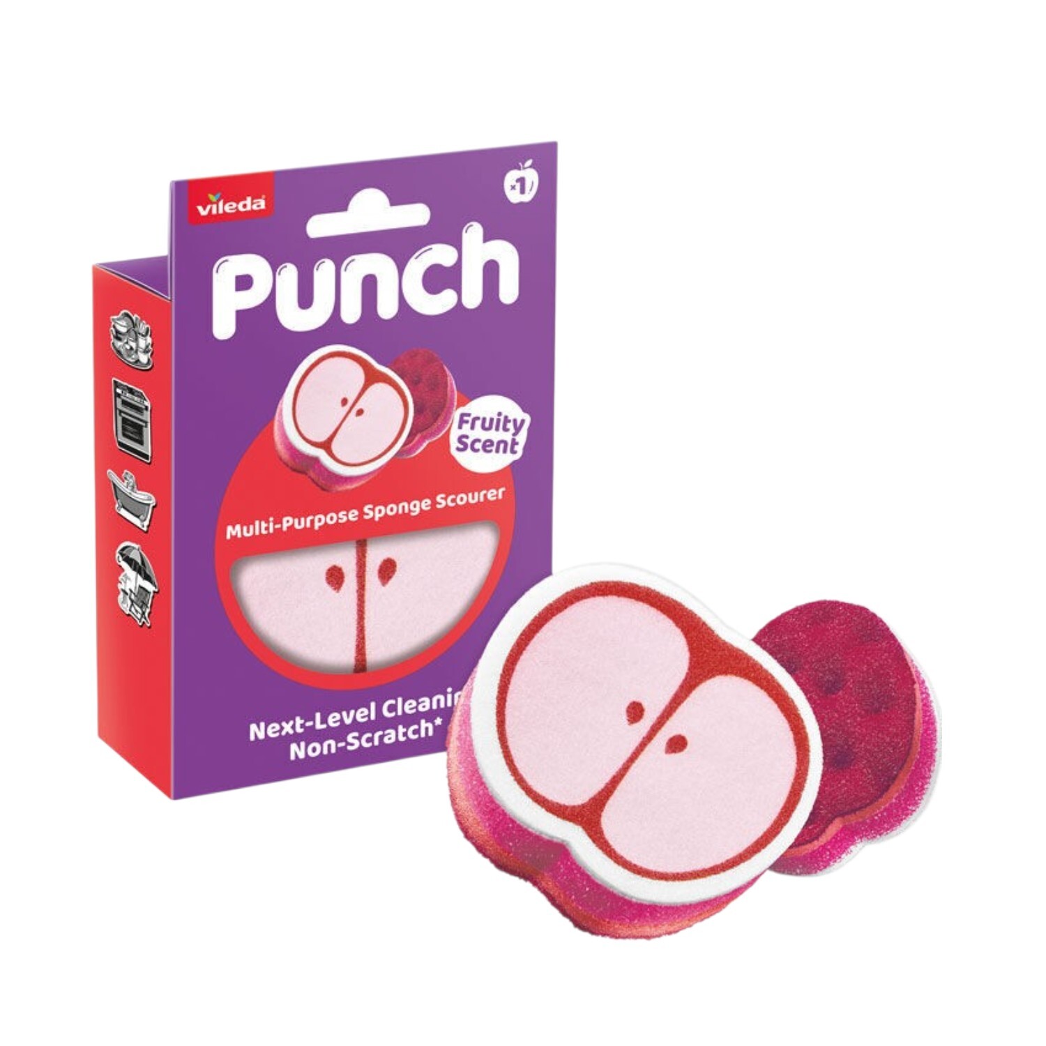 Vileda Punch Apple Multi Purpose Sponge Scourer - Apple Green