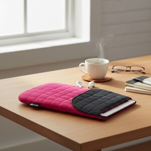 Shocking Pink Padded Laptop Pouch Stonewash Cotton