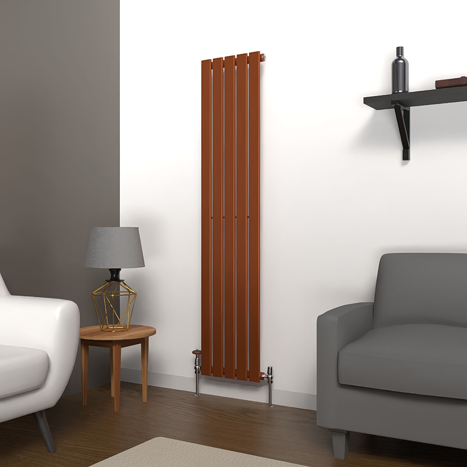 Lux Heat Flat Coloured Vertical Radiator - Metallic Copper - 1600Mm X 350Mm (Single) - Metallic Copper