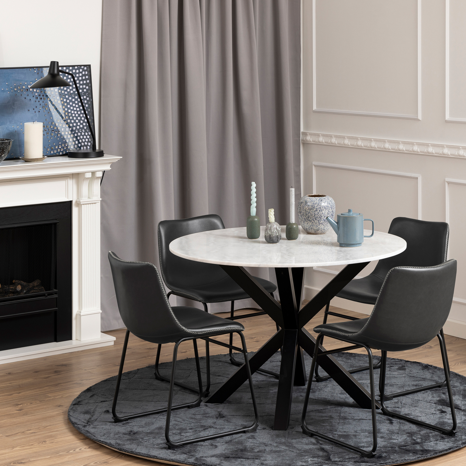 Furniture To Go White/Black/Cream Heaven Round Dining Table With Polished Marble Top Included 4 I_oregon Dining Chair In With Stitching, - No - Image 5