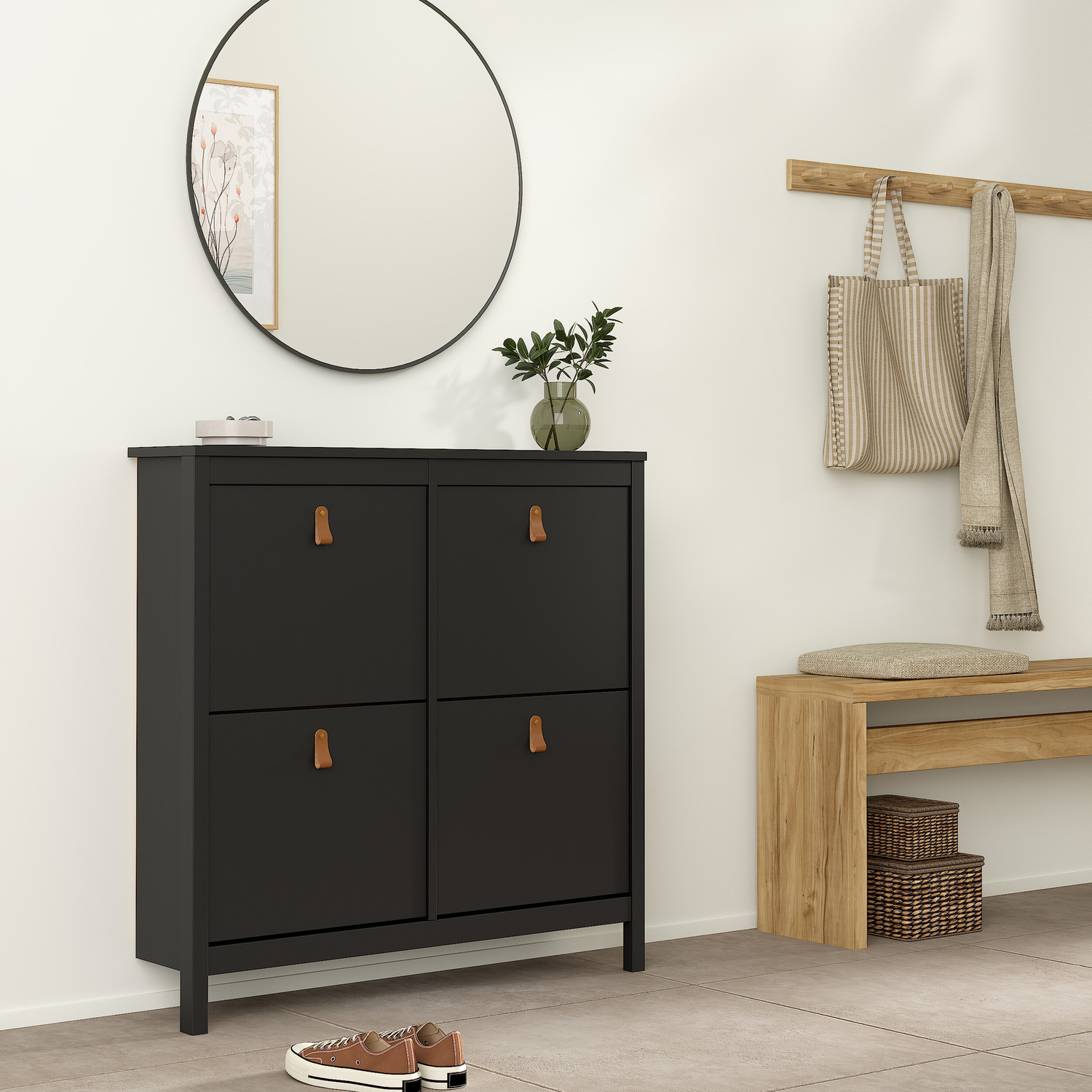 Furniture To Go Barcelona Shoe Cabinet - 4 Compartments - Matt Black - Image 4