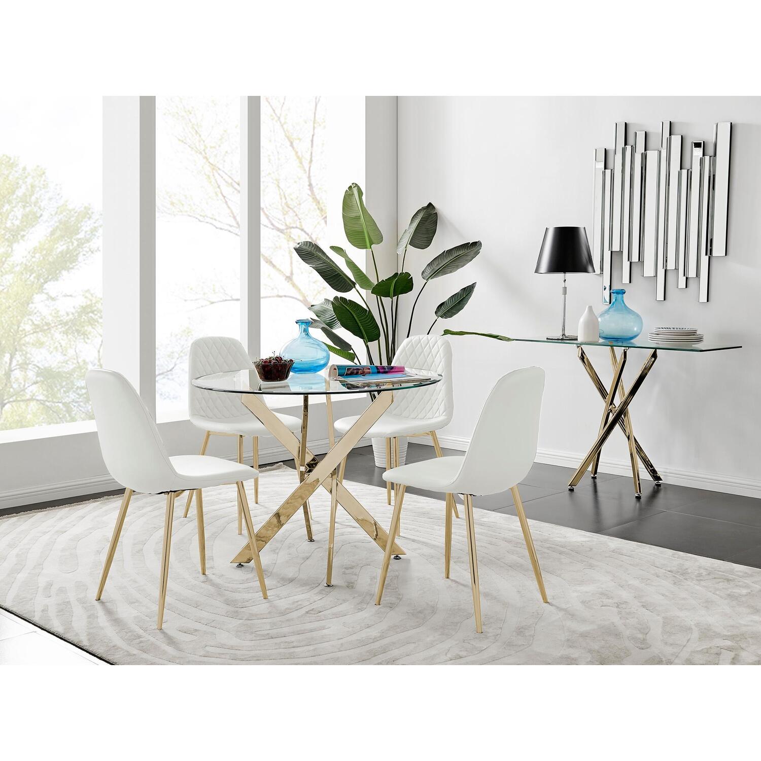 Furnitureboxuk Novara Dining Table With Four Corona Gold Dining Chairs - White