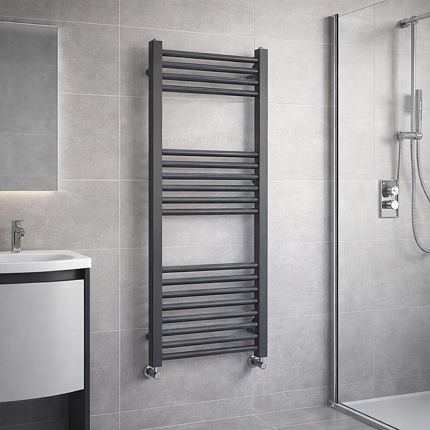 B&Q -  Anthracite Grey Ladder Towel Radiator 1000mm (H) X 400mm (W) - Image 2
