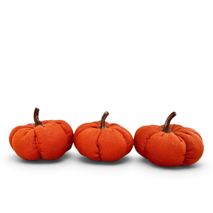 Set of Three Orange Linen Pumpkin Halloween Decorations