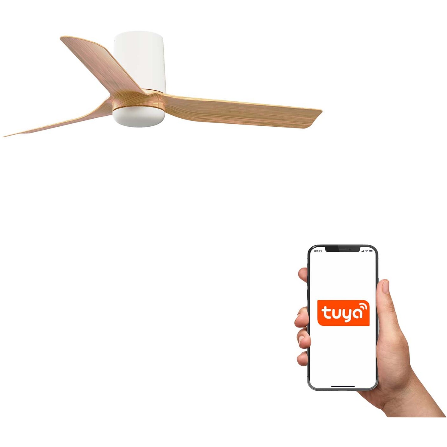 B&Q - Luminosa Mini Punt Tub Small 3 Blade Ceiling Fan Matt WhiteMaple Tuya Smart System - Image 2