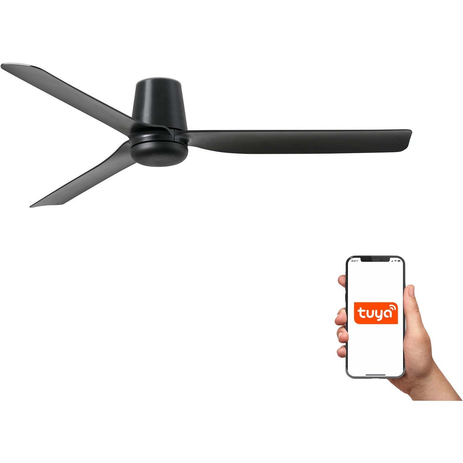 B&Q - Luminosa Punt Tub Medium 3 Blade Ceiling Fan Matt Black Tuya Smart System - Image 2