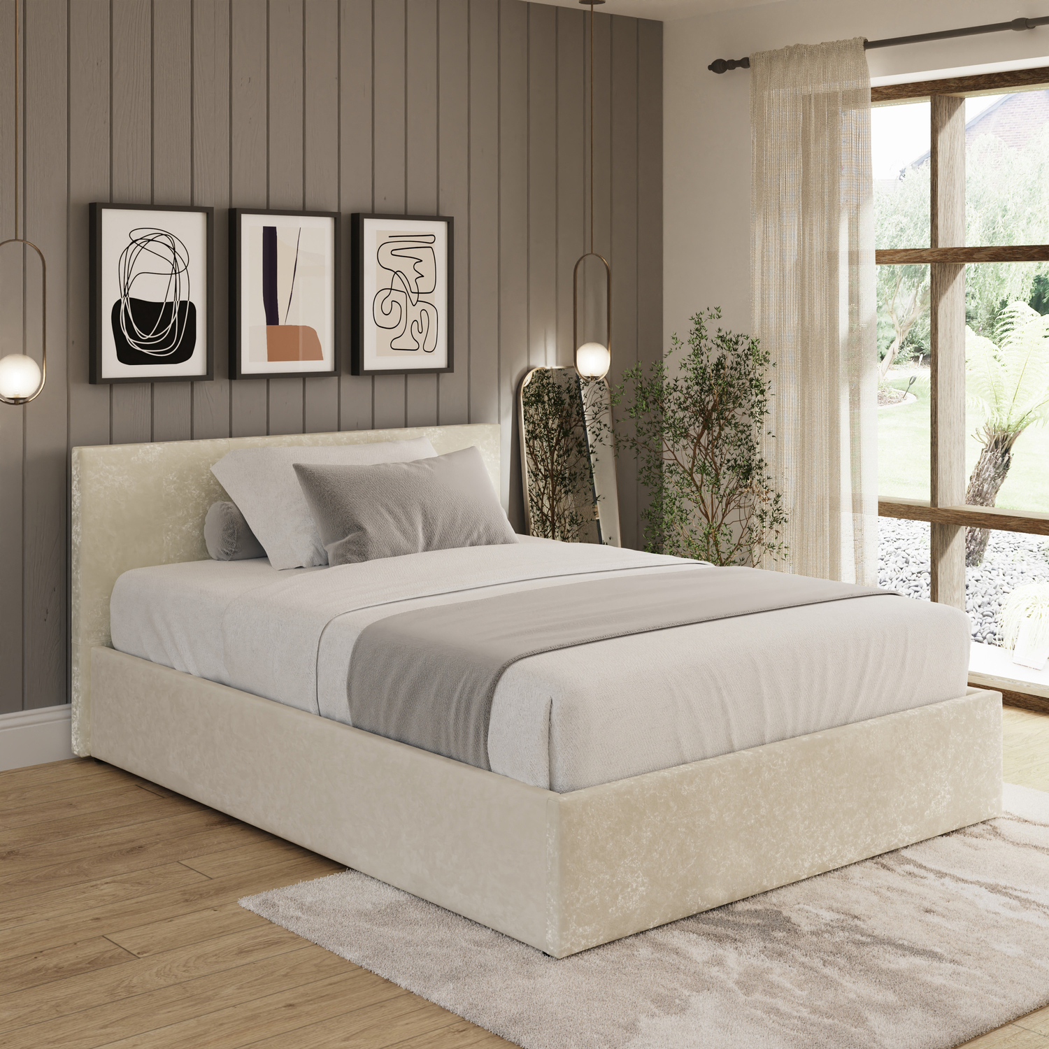 - Gfw End Lift Ottoman Storage Bed King Cream Crushed Velvet - Image 3