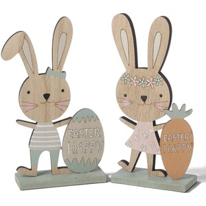 Set of 2 Wooden Easter Bunny Decorations