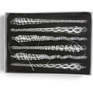 Set of 6 Clear Glass Icicle Christmas Decorations