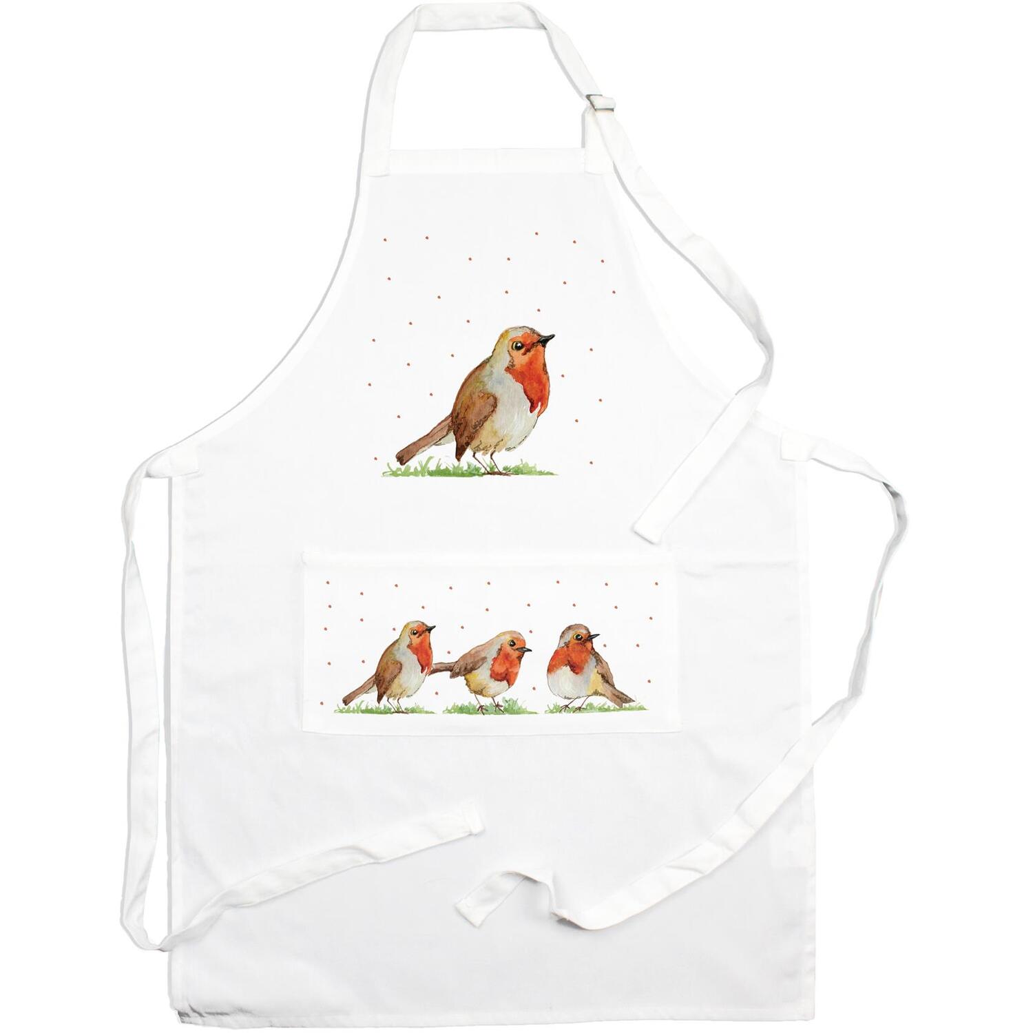 Purely Home English Robins Kitchen Apron With Adjustable Ties & Pocket - White - Image 1