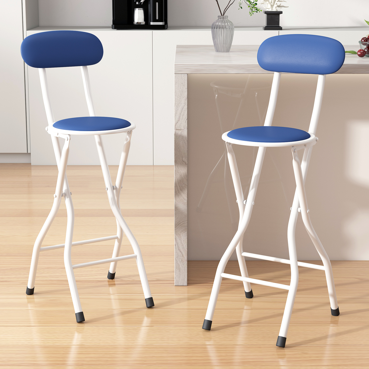 Mcc Direct Set Of 2 Folding Breakfast Bar Stools Padded Kitchen Dining Chairs C - Blue