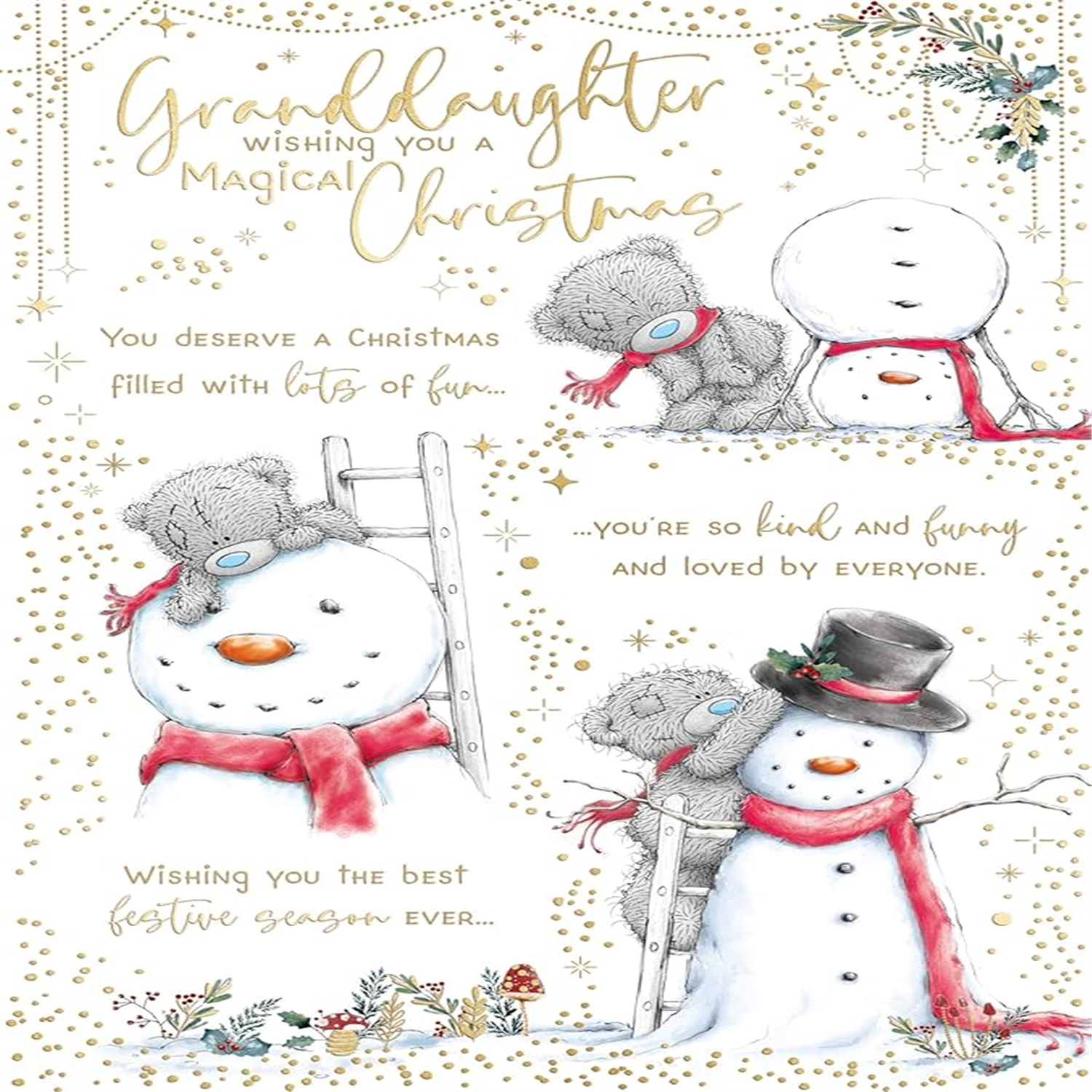 Bears With Snowman Granddaughter Christmas Card - Image 3
