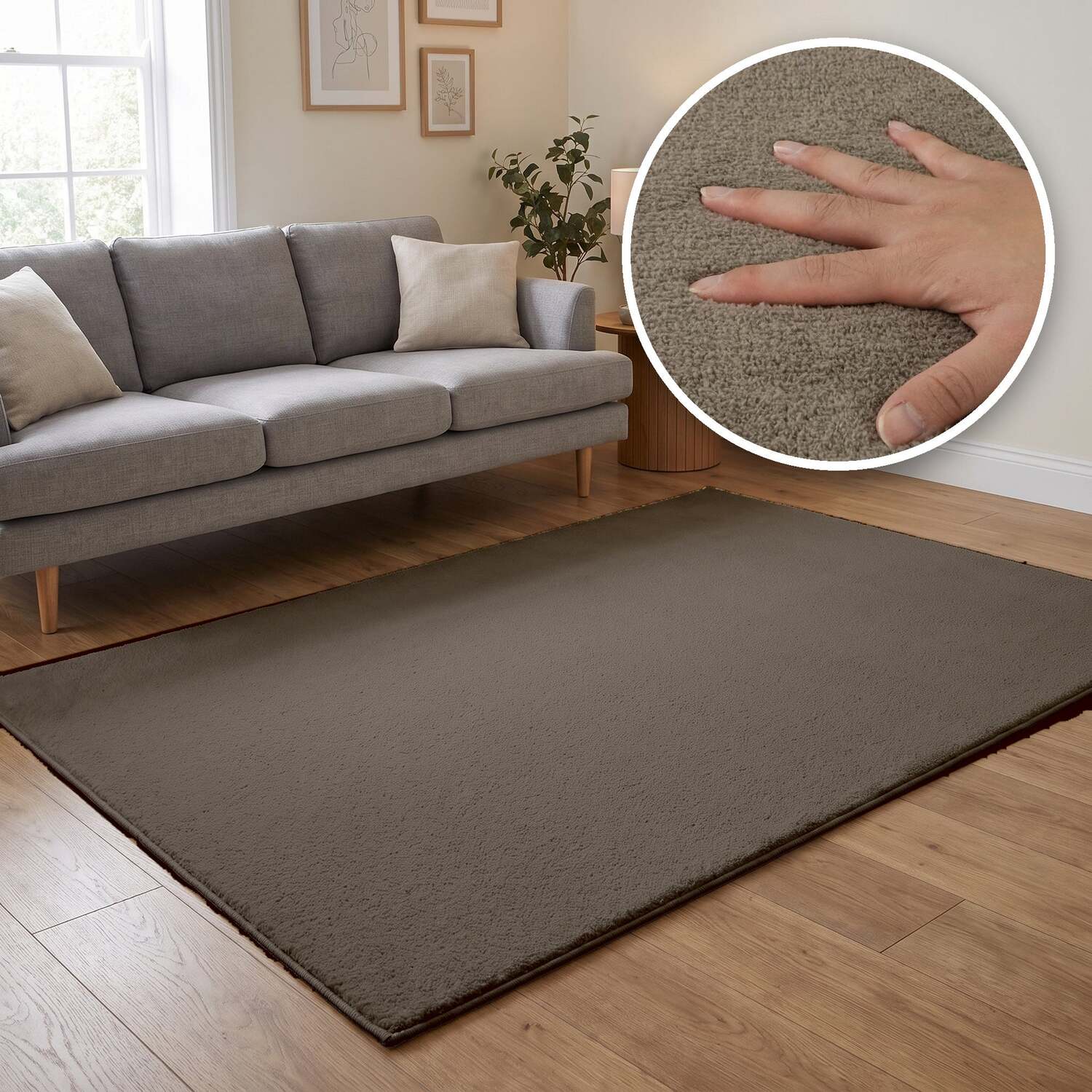 The Rugs Washmellow Machine Washable Soft Pile Area Rug With Non-Slip Backing - Light Brown / 160Cm / 120Cm / 1.92Kg