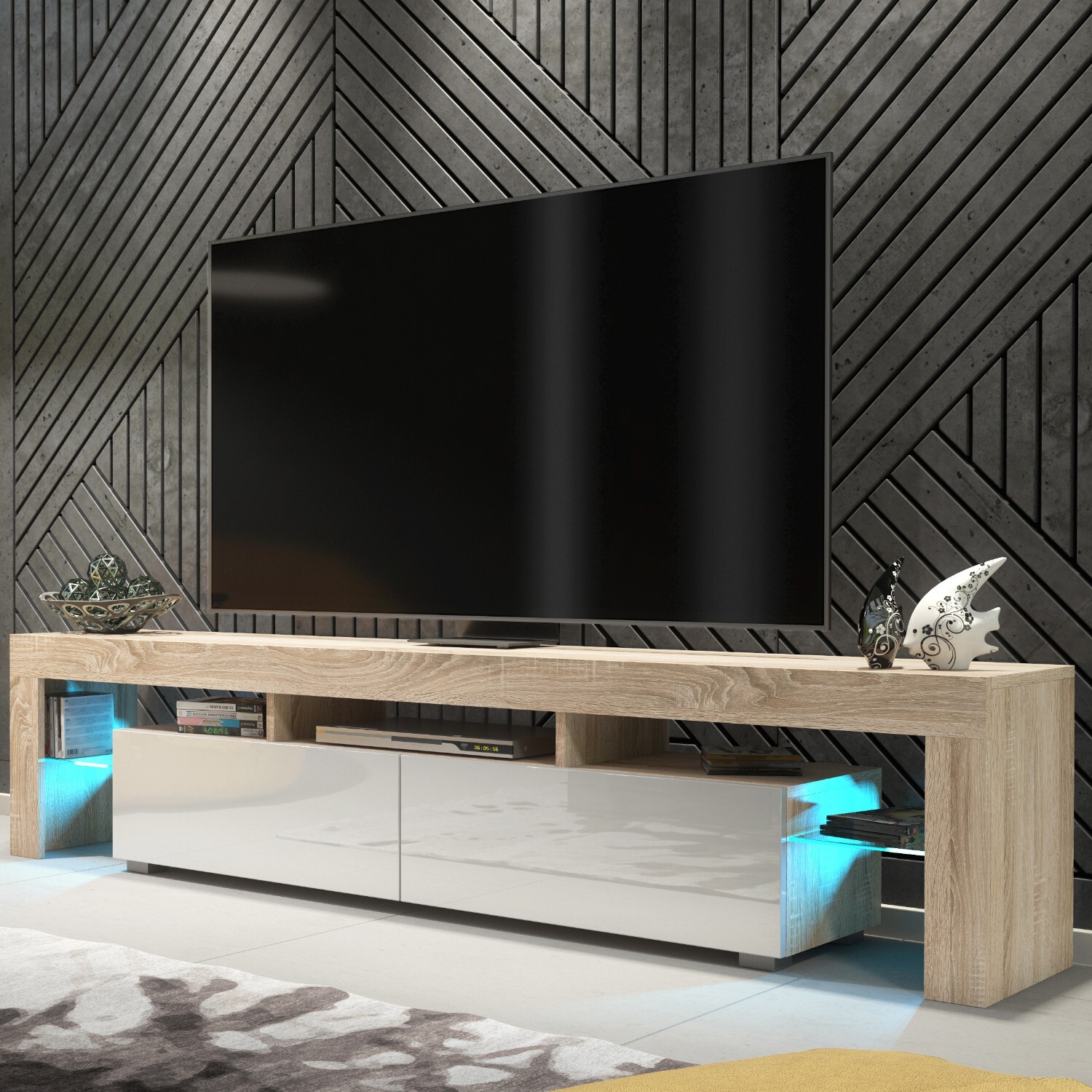 Mex Furniture Ltd Nova Tv Unit & Led D - Oak With White Gloss Doors
