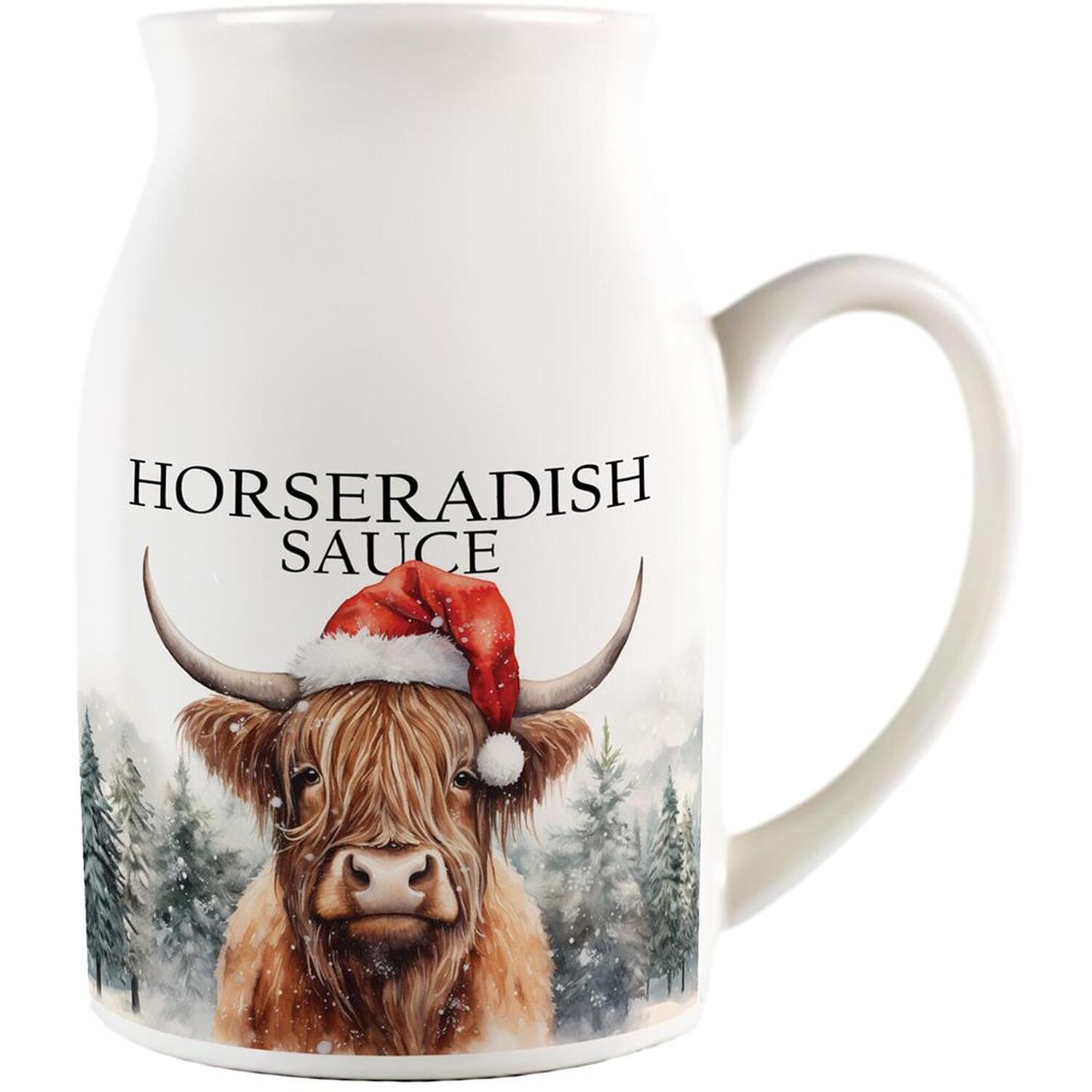 Highland Cow Xmas Horseradish Sauce Pitcher - Small Porcelain Jug - Image 2