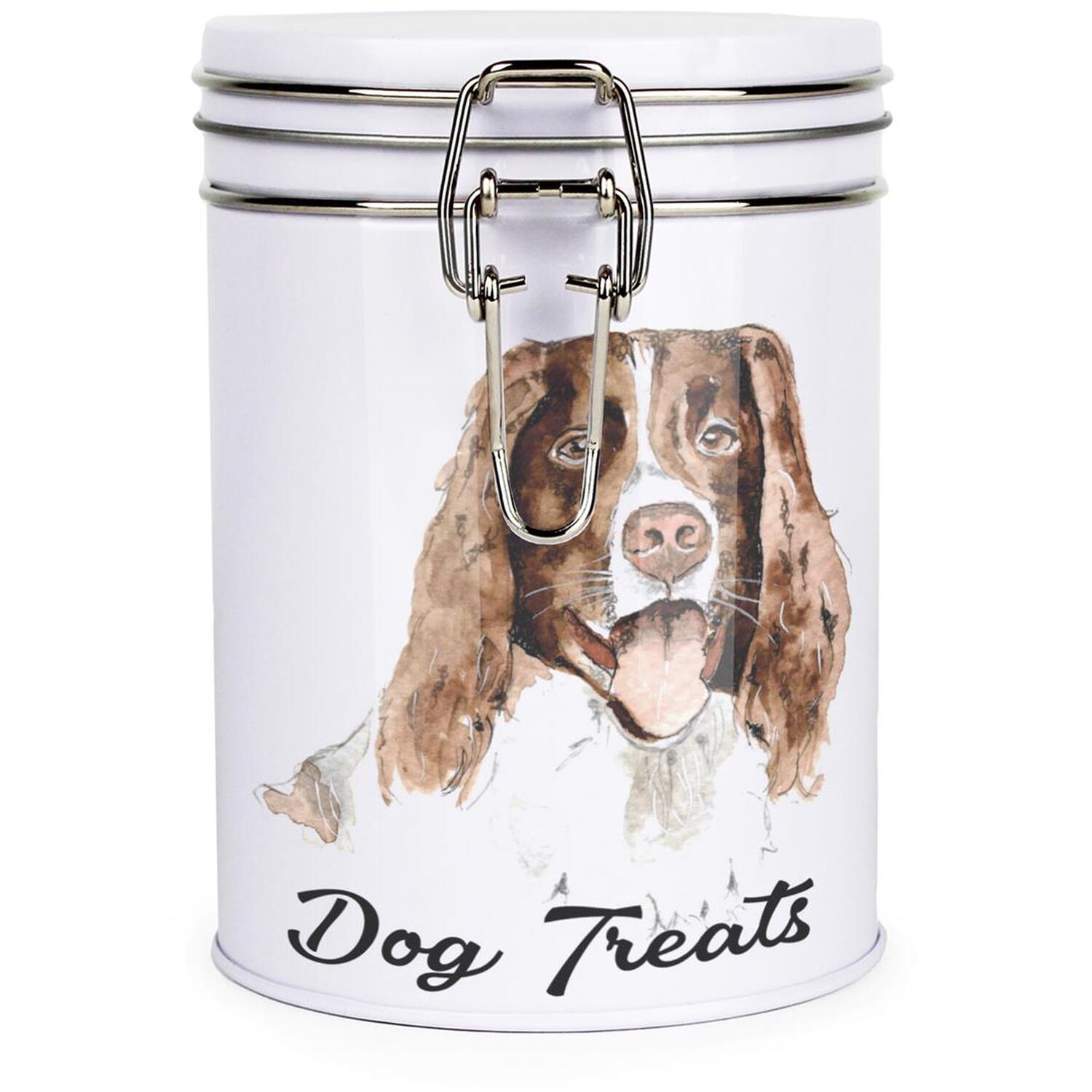 Purely Home Springer Spaniel Portrait Clip-Lid Dog Treats Storage Canister - White - Image 1