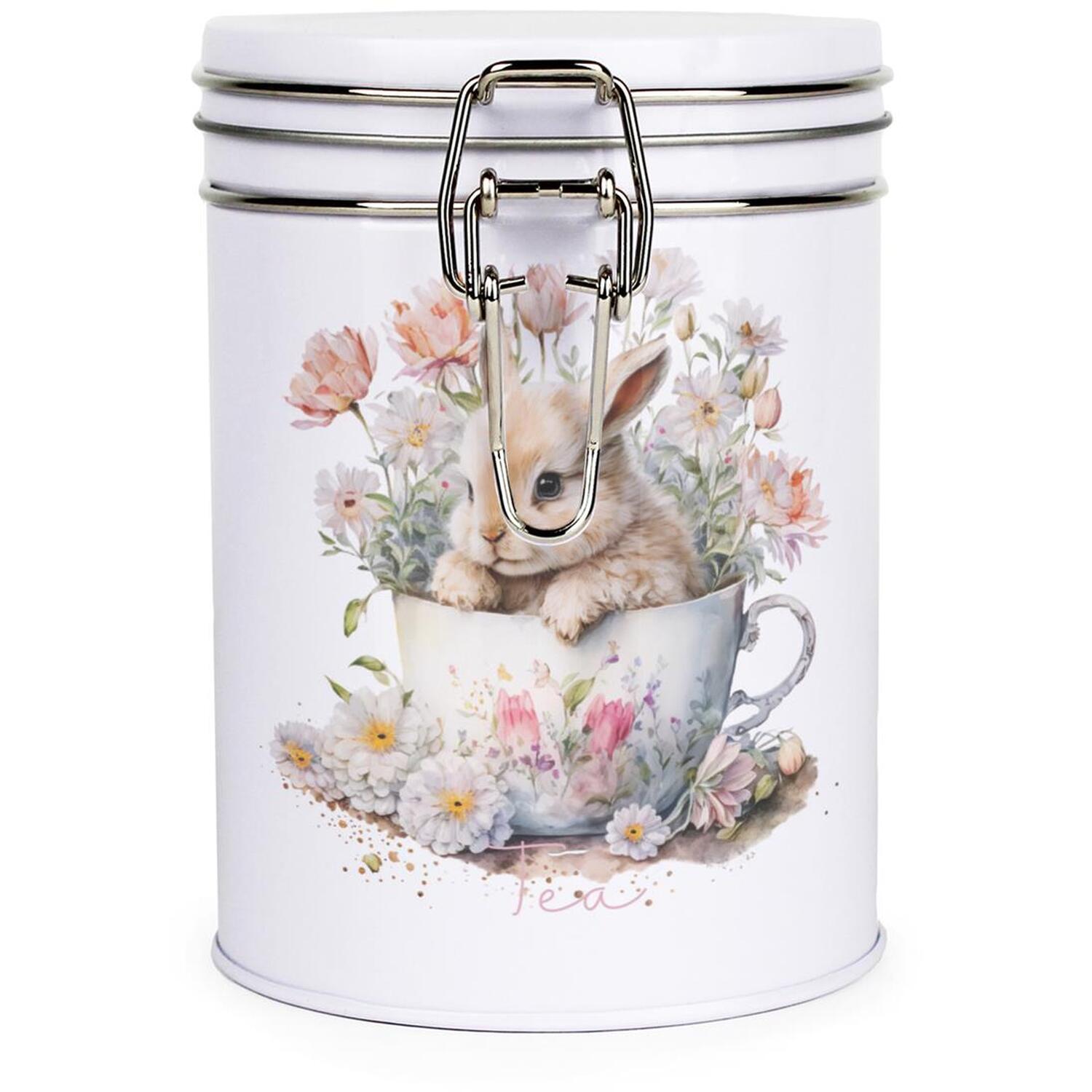 Teacup Bunny Tea Canister - White Metal Clip Lid Kitchen Storage Gift 700ml - Image 2