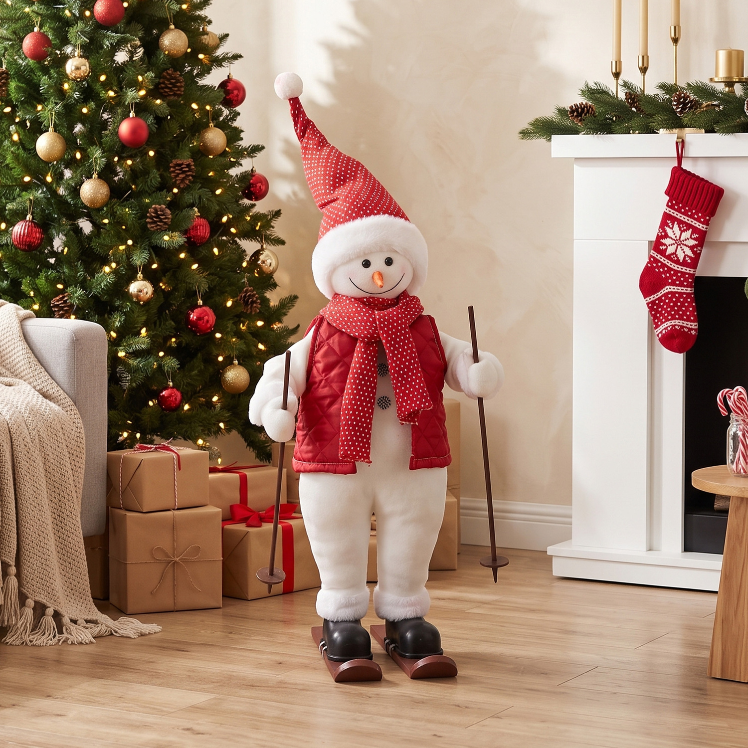 Rackhams Red 2Ft Christmas Singing Skiing Santa Claus With Ski Board And Poles - Image 4