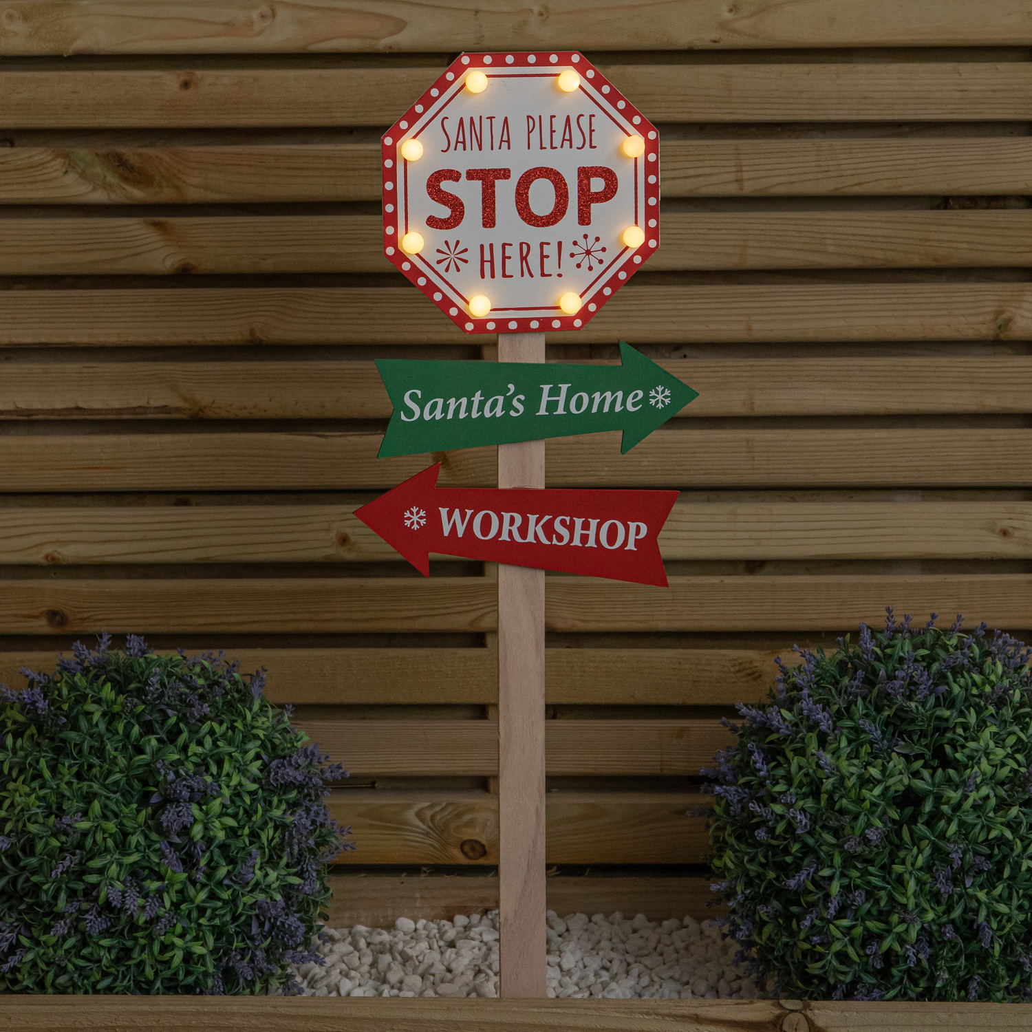 Samuel Alexander Unisex Multicolor 75Cm Light Up Wooden Santa Stop Here Christmas Sign With White Leds - Image 3