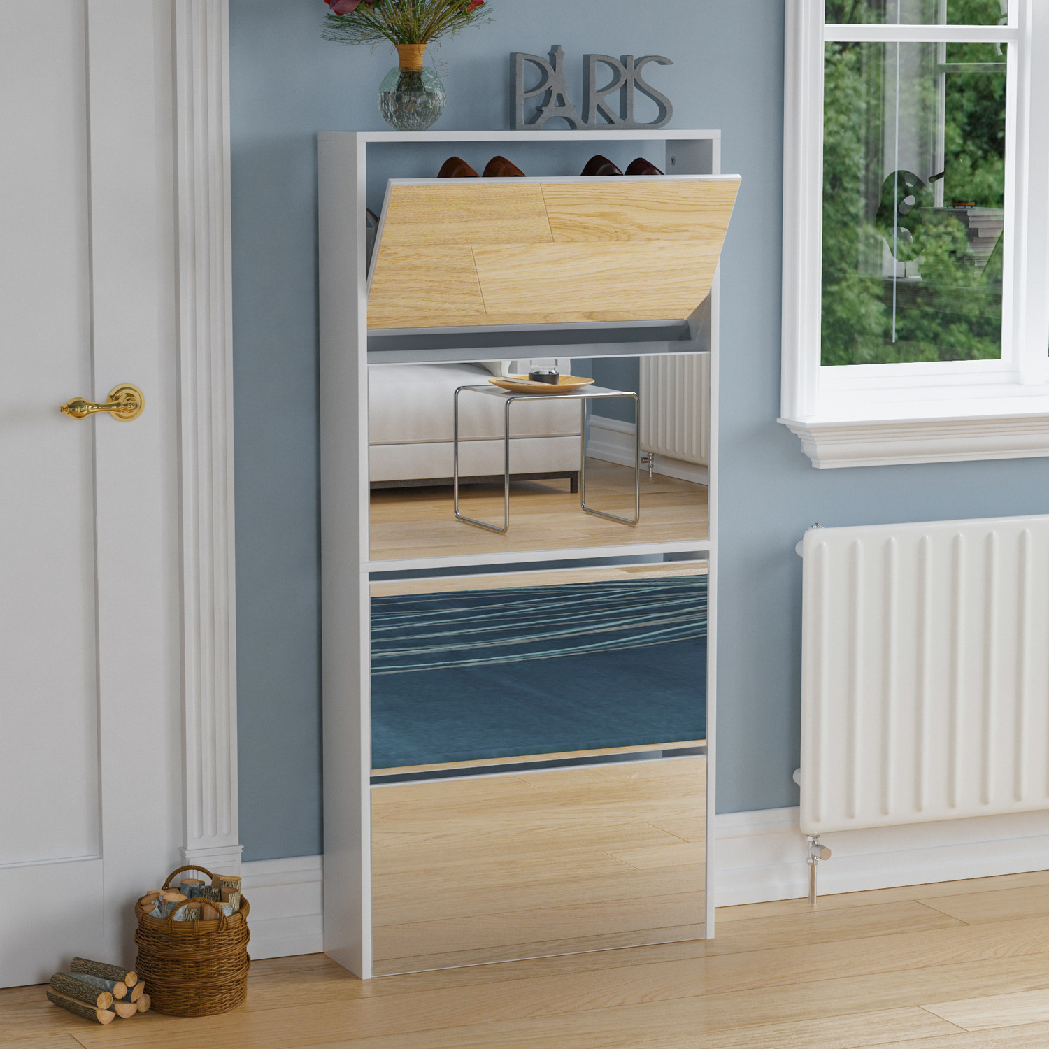 Vida Designs Welham 4 Drawer Mirrored Shoe Cabinet - White