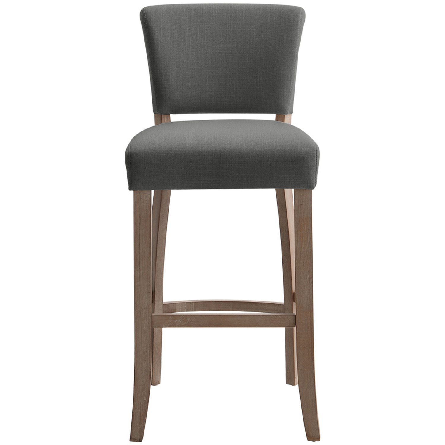 2 Set Linen Bar Stools Counter Dining Chair With Solid Wood Leg Footrest - Dark Grey