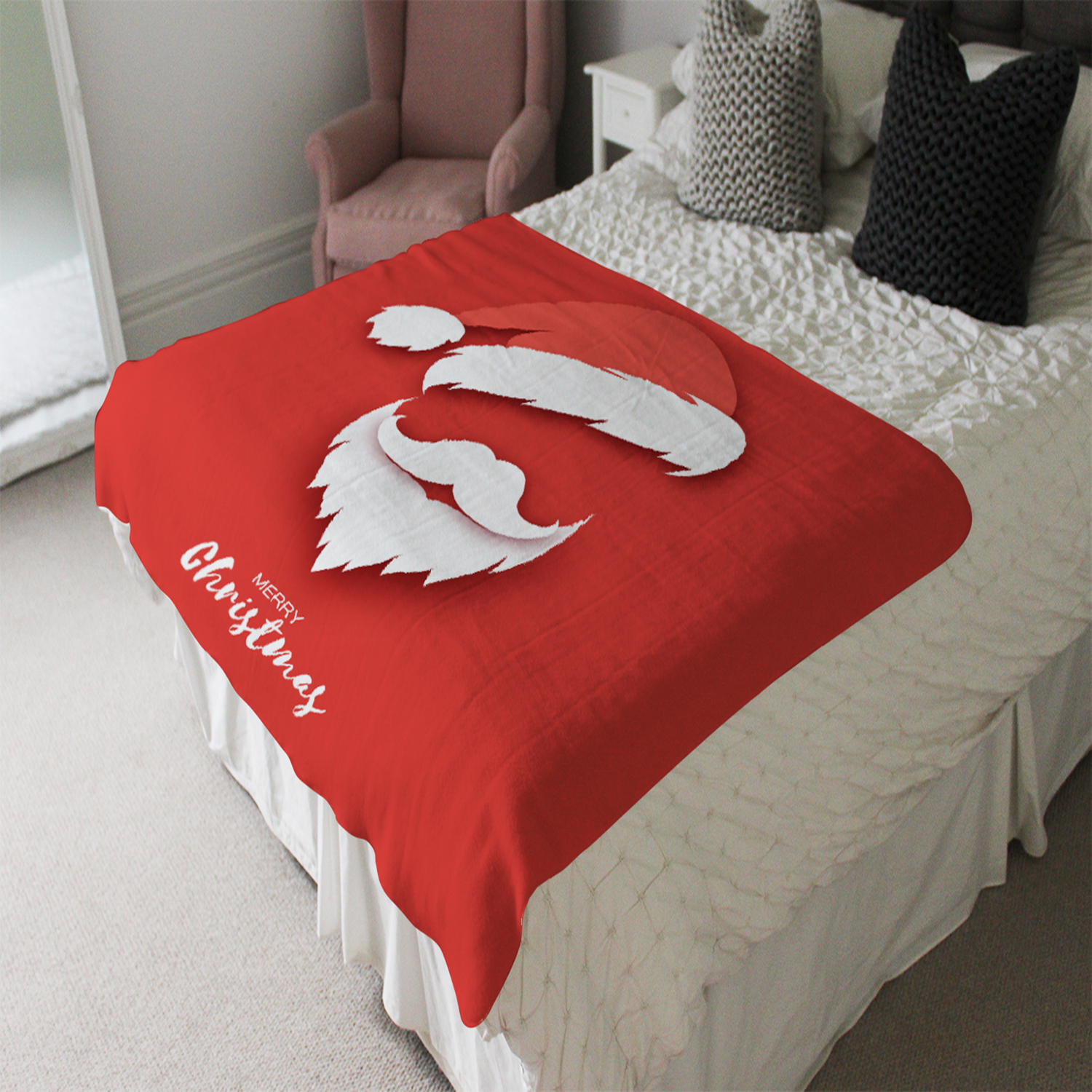 Santa Claus Hat And Beard Soft Blanket - Red