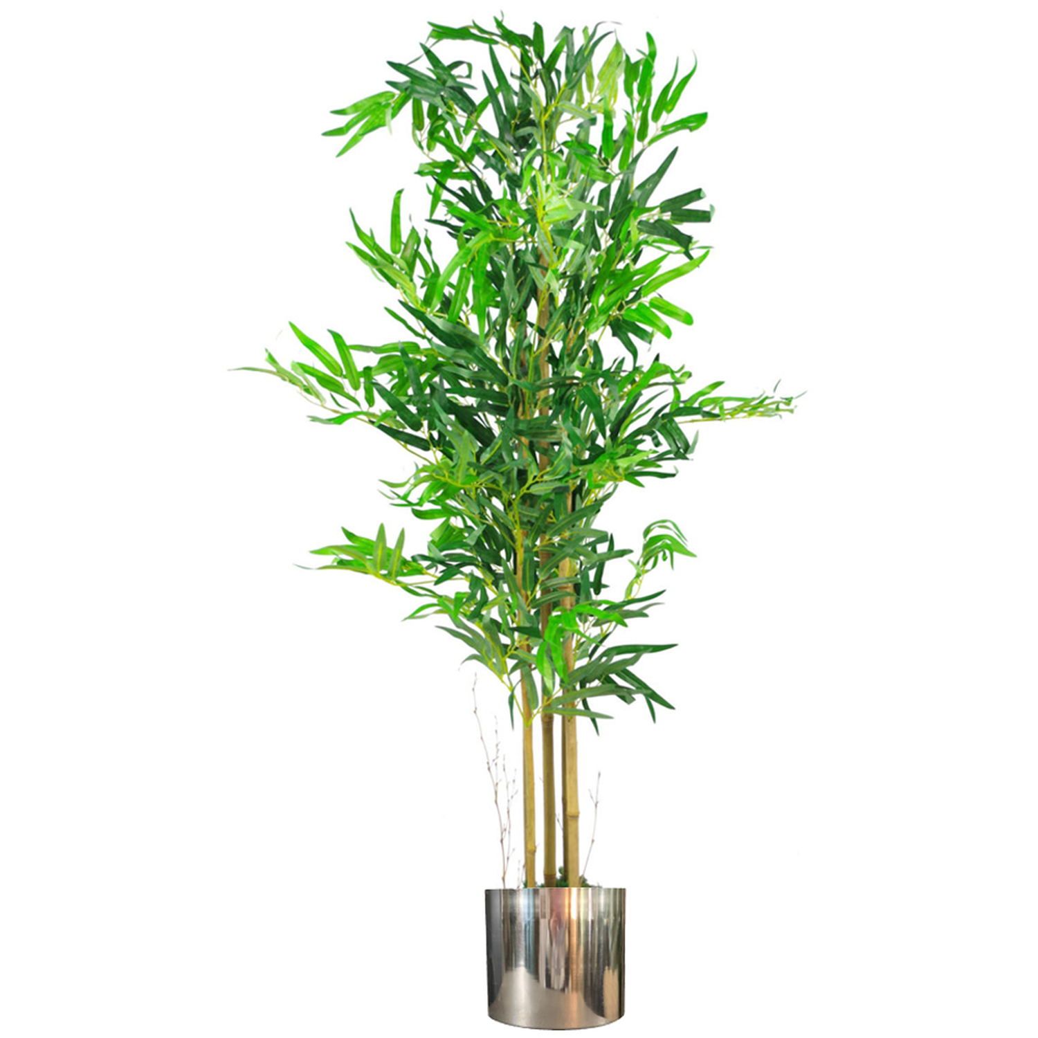 Realistic Artificial Bamboo Plants Trees Silver Metal Planter - Green