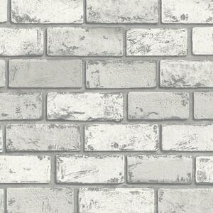 Arthouse Metallic Silver White Grey Wallpaper Brick Wall Realistic 3d Rustic