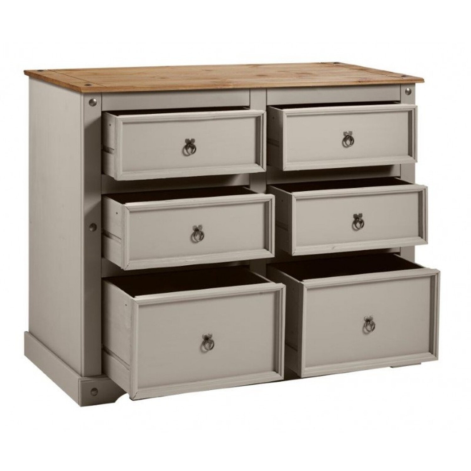 Corona Grey Wax 6 Drawer Wide Chest Of Drawers - Distressed Grey Wax