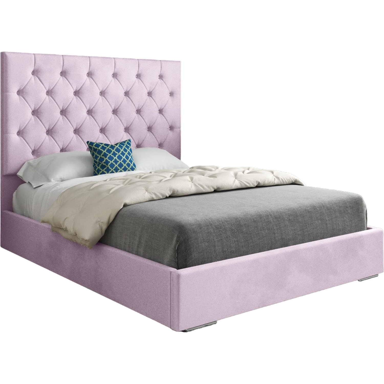 Alma Upholstered Soft Velvet Bed Frame - Pink Small Single