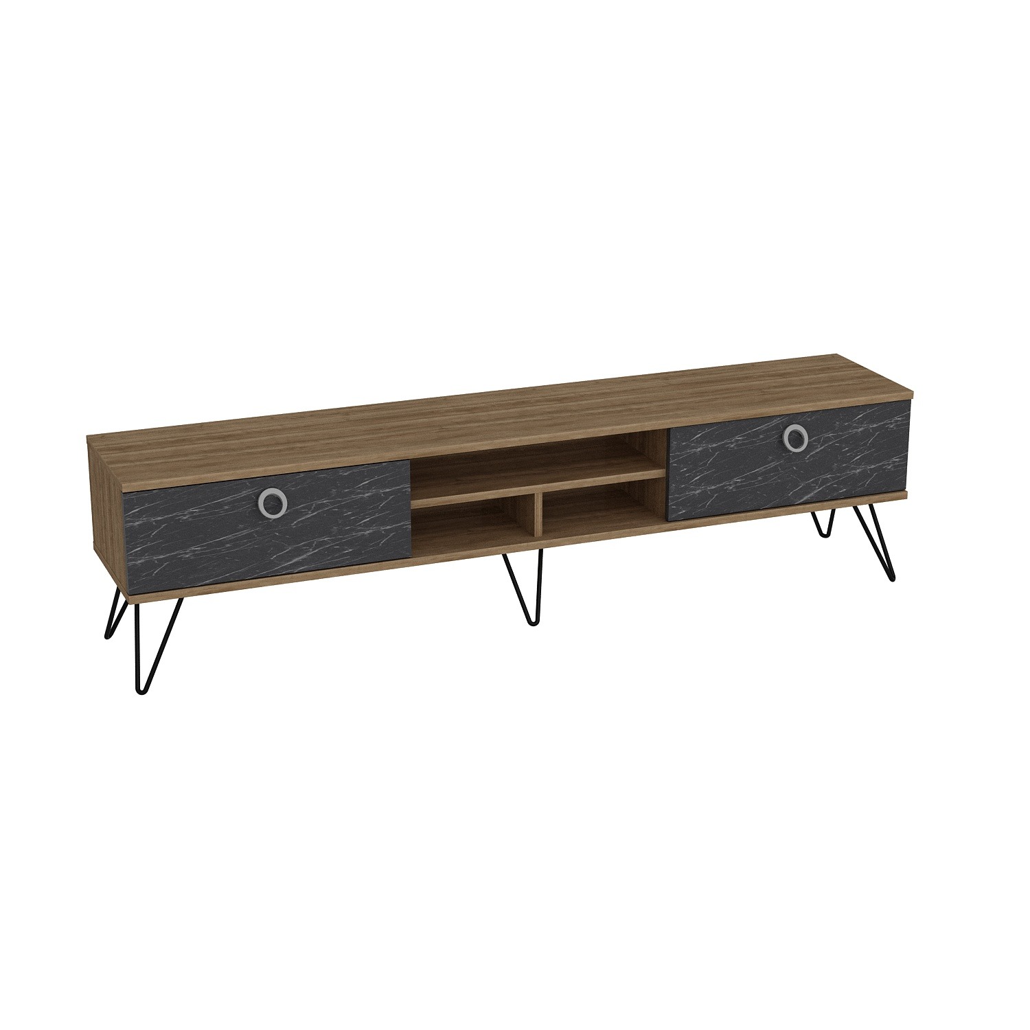 Lorenz Tv Unit - Walnut And Black Marble Effect