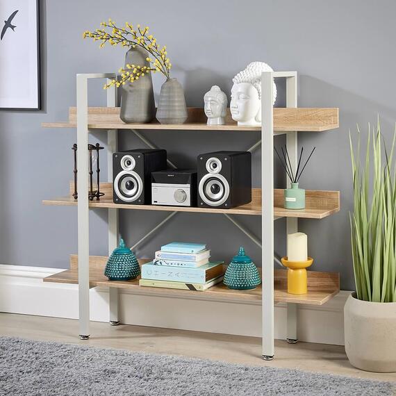 Home Source Urban 3 Tier Wide Low Ladder Bookcase Shelving Unit