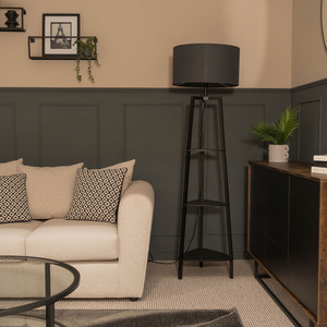 Hiru 3 Tier Floor Lamp with Shelves and Drum Shade