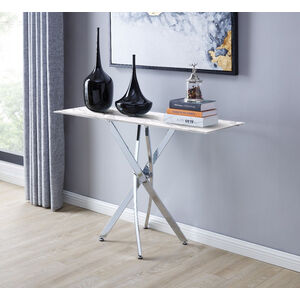 Leonardo Console Table White Glass Marble Effect Top Silver Legs