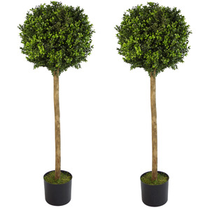 Pair of 4ft Artificial Boxwood Buxus Ball Topiary Tree