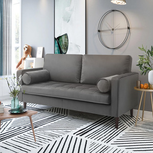 Two-Seat Sofa with Bolster Pillows for Living Room