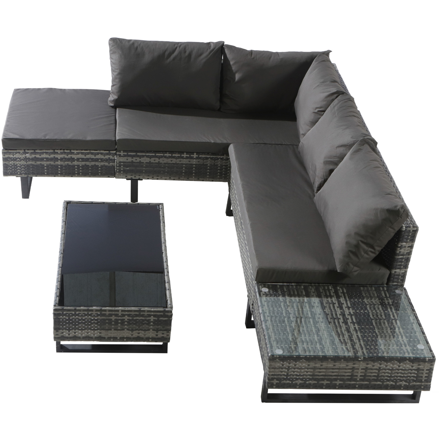 Outdoor Rattan Corner Sofa Set With Recliner Seat And Side Table - Grey
