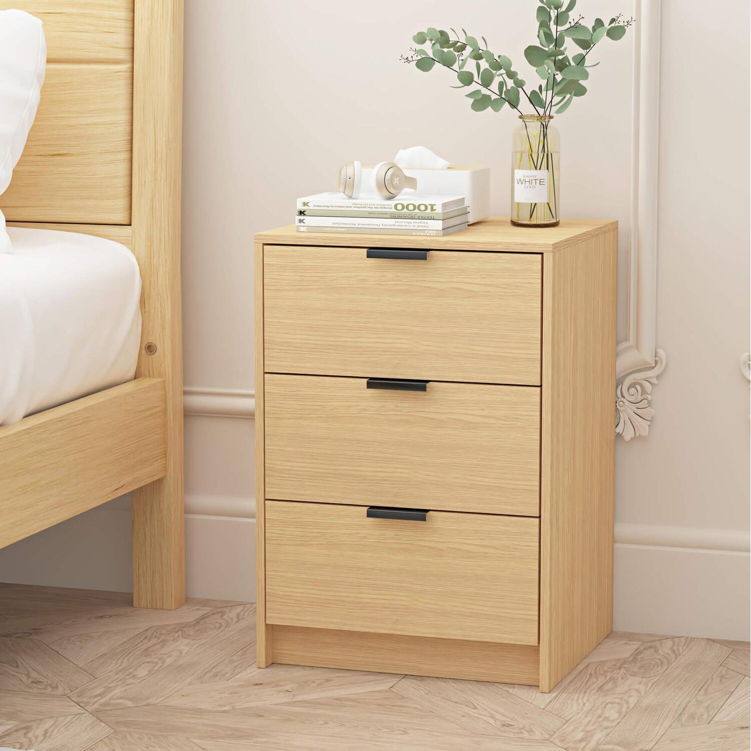 Home Source Phoenix 3 Drawer Bedside - Oak Effect