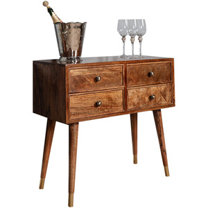 4 Drawer Console Hall Table Dark Oak Finish