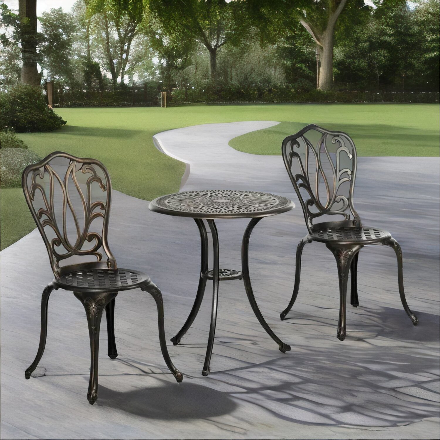 Set Of 3 Aluminium Bistro Table And Chair Bronze - Bronze