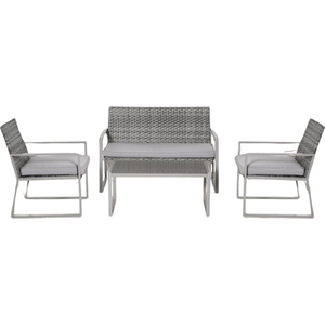 Set of 4 PE Rattan Garden Bistro Furniture Set Grey