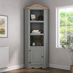 Corona Grey Corner Display Cabinet Bookcase