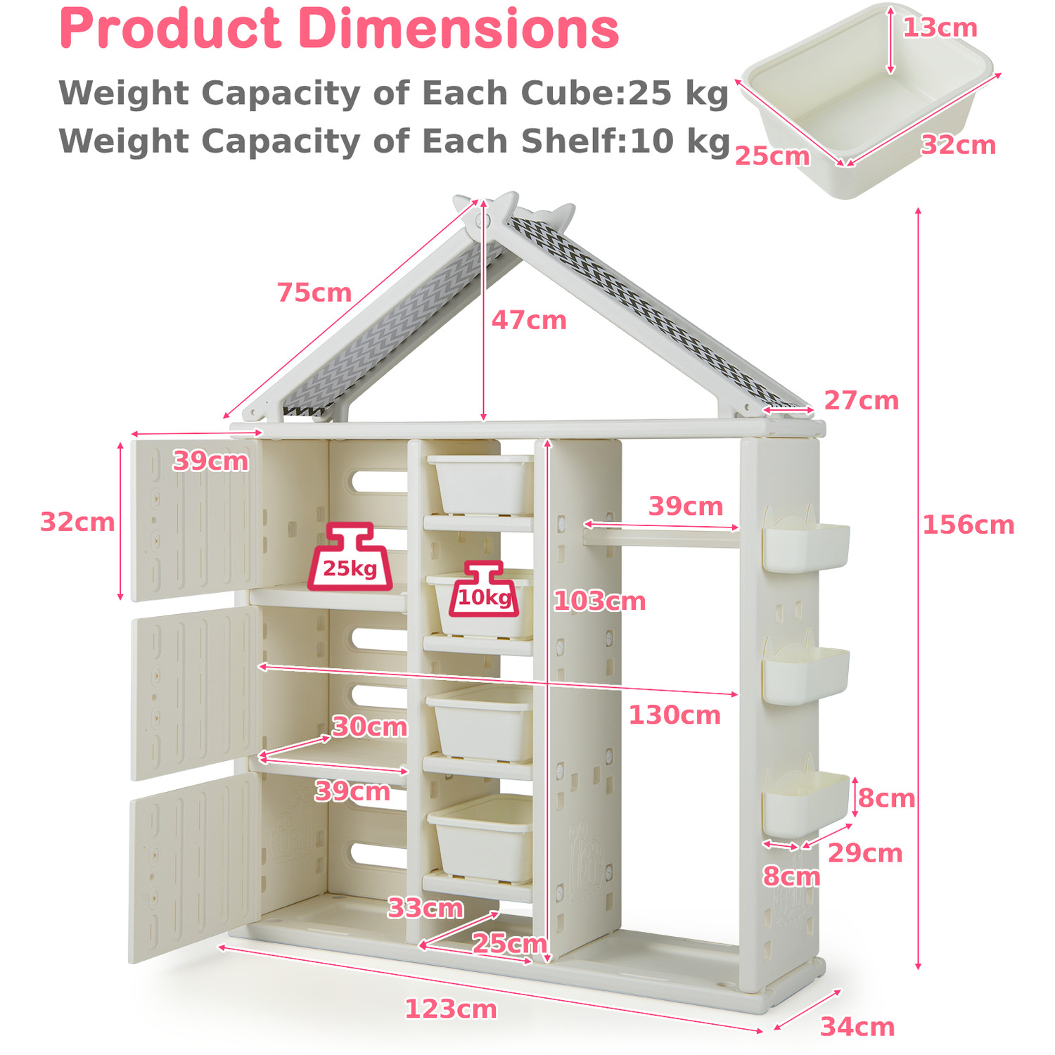 Kids Wardrobe Armoire Organiser - White