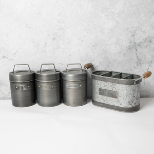 4pc Galvanised Utensil Holder Storage Canisters