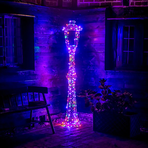 1.8m Brown Weave Lamp Post with 200 Warm White and Multi LED Lights