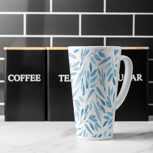 Watercolour Blue Branches With Leaves Latte Mug