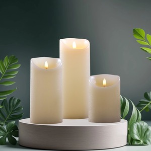 3 Flickering LED Battery Candle Set Flameless Realistic Cream