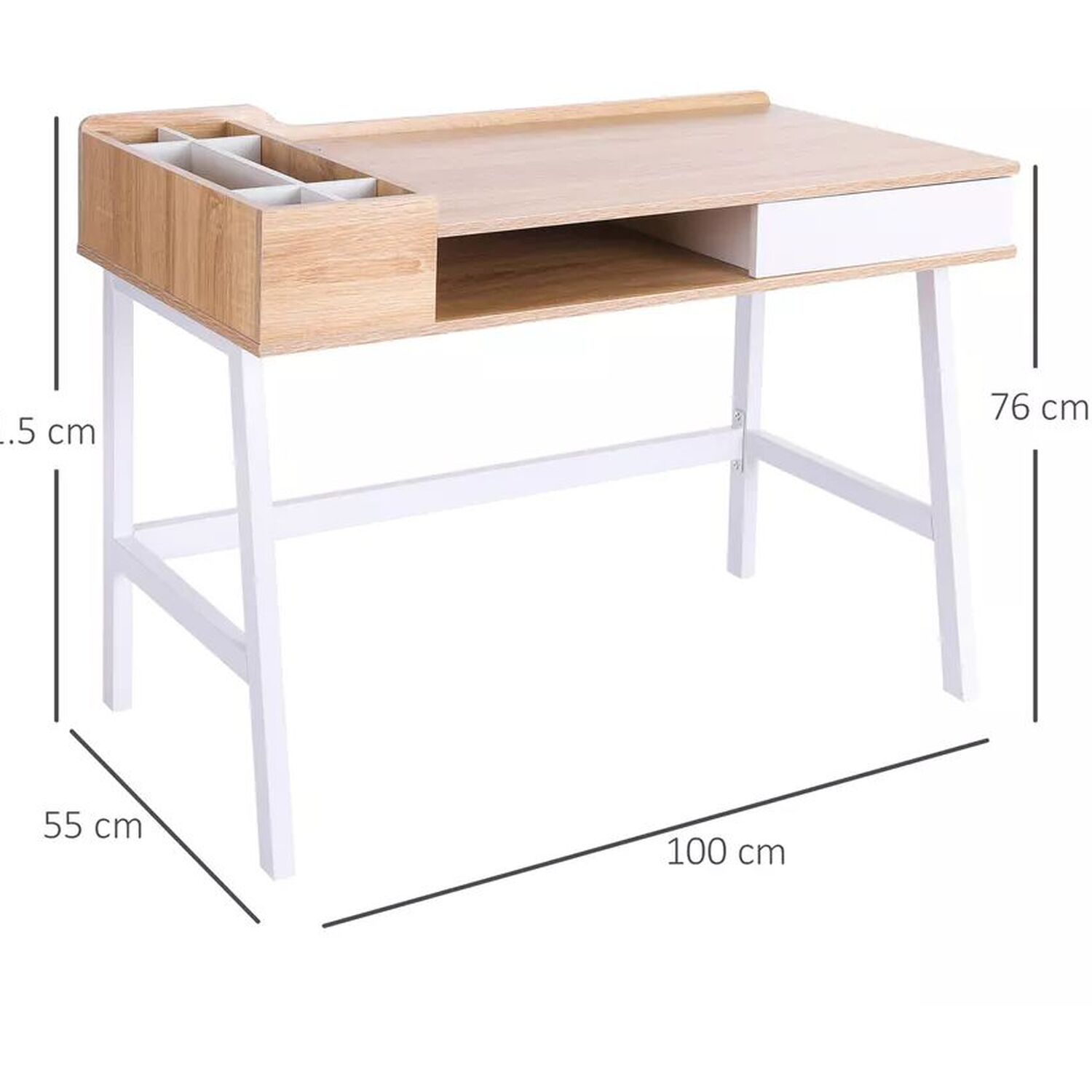 Home Office Desk With Storage - Natural And White